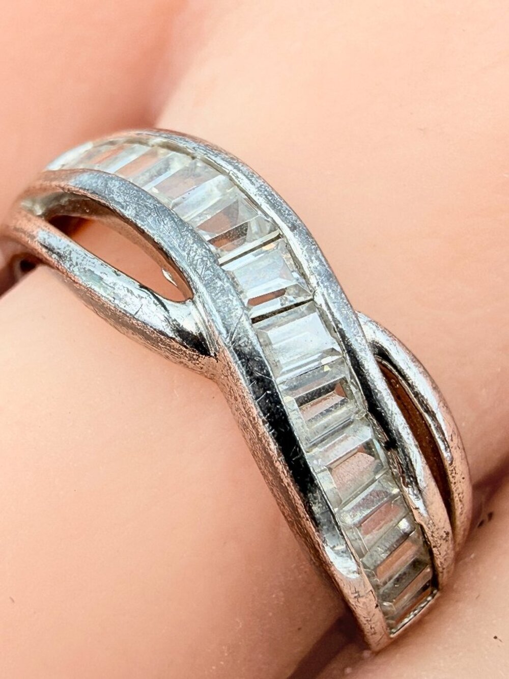 Hallmarked Sterling Silver CZ Baguette Eternity Band Sz 8